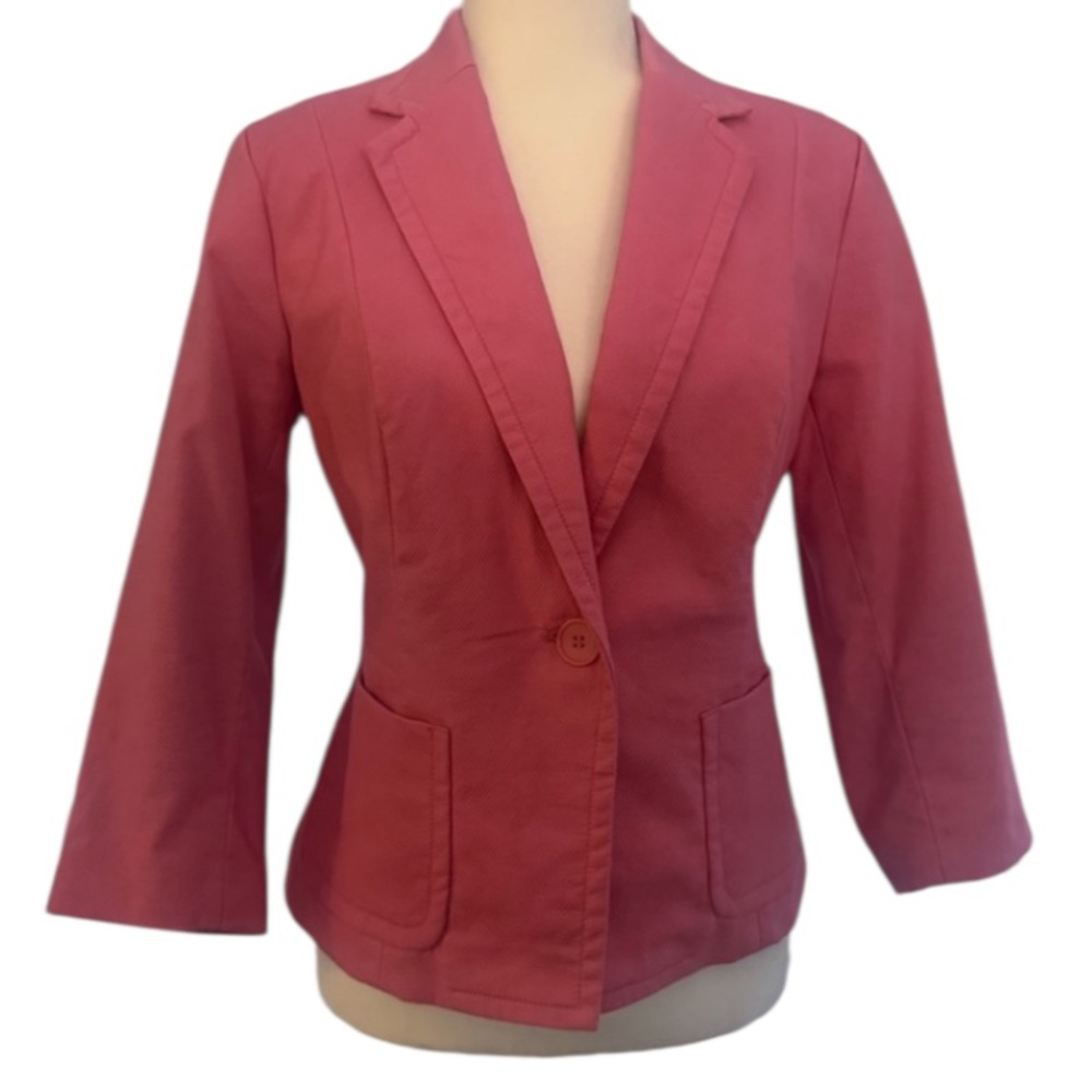 Talbots Tailored Fit Blazer Jacket One Button Front 3/4 Sleeve Coral Sz 12p EUC